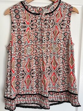 Tribal Jeans Sleeveless Geometric Print Pin-tuck Top Women’s Size Medium